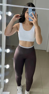 Conjunto Legging Marrom e Branco
