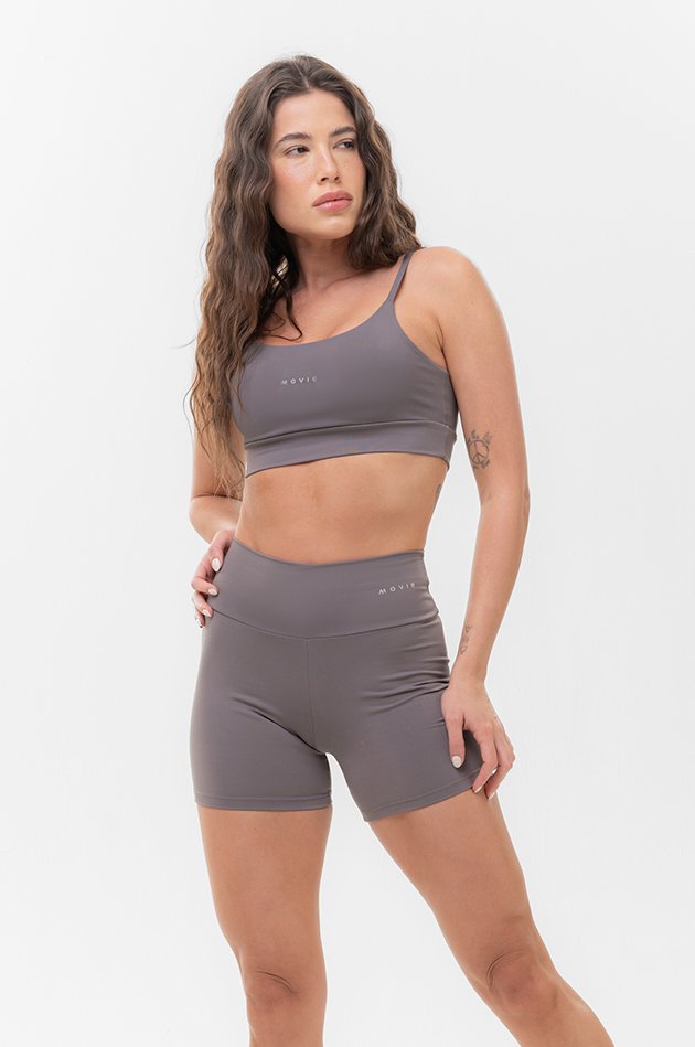 Conjunto Feminino Fitness Básico Shorts e Top - Aço