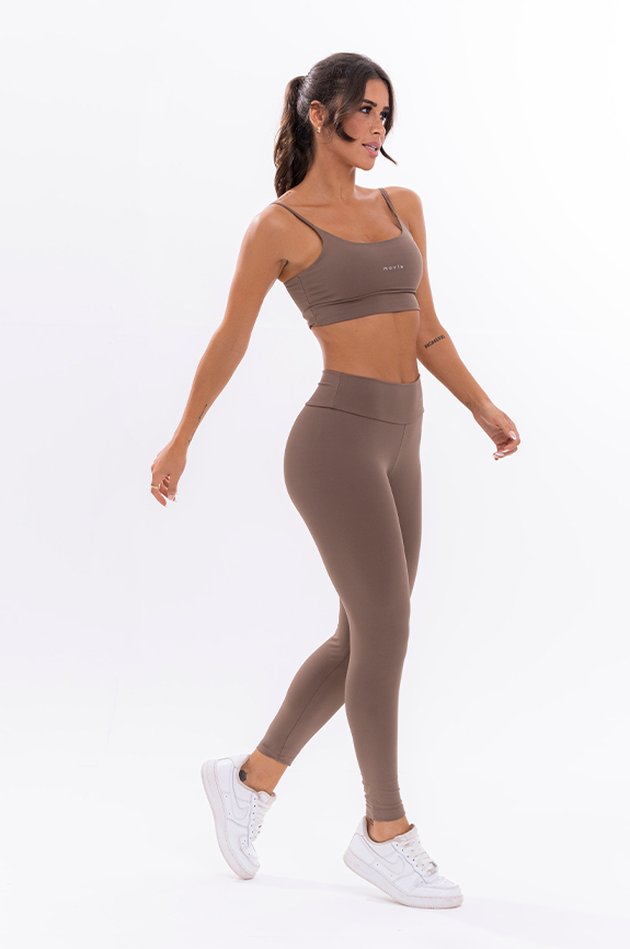 Conjunto Feminino Fitness Básico Calça e Top - Coffe