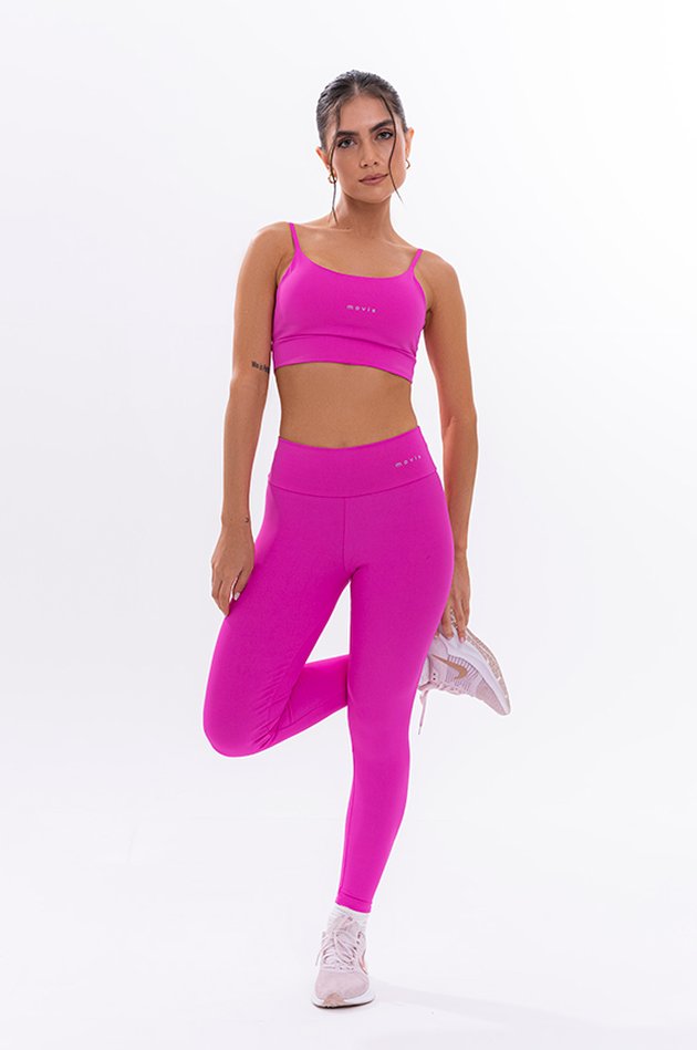 Conjunto Feminino Fitness Básico Calça e Top - Pink Fluor
